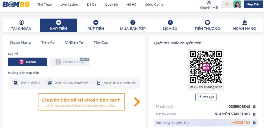Các phương thức nạp tiền tại Bom88