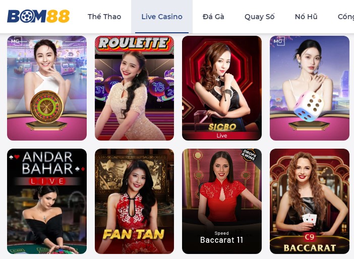 Các trò chơi live casino hấp dẫn tại Bom88