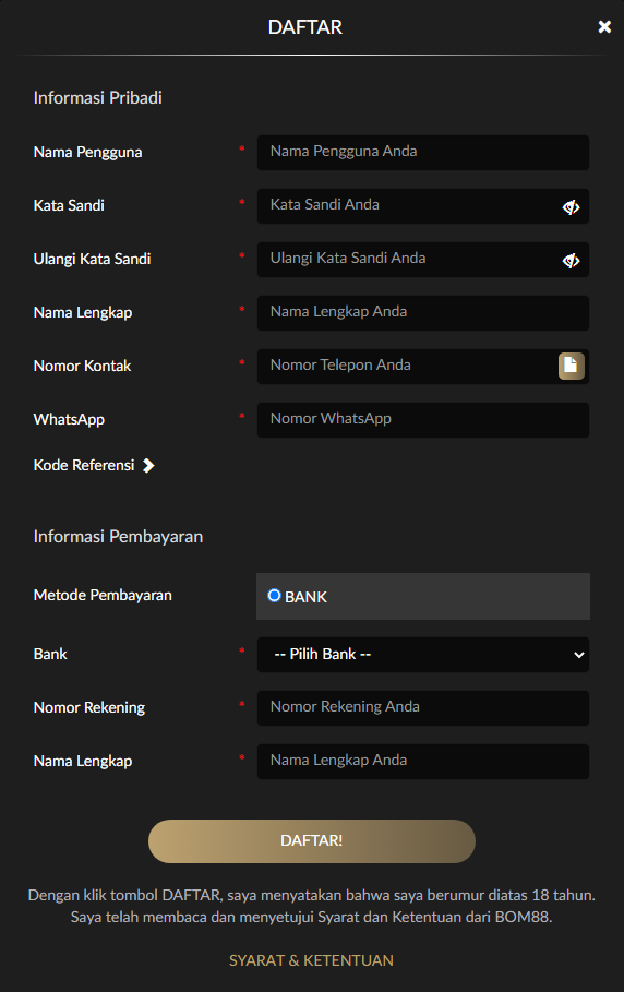 Cara Mendaftarkan Akun di Situs Bom88